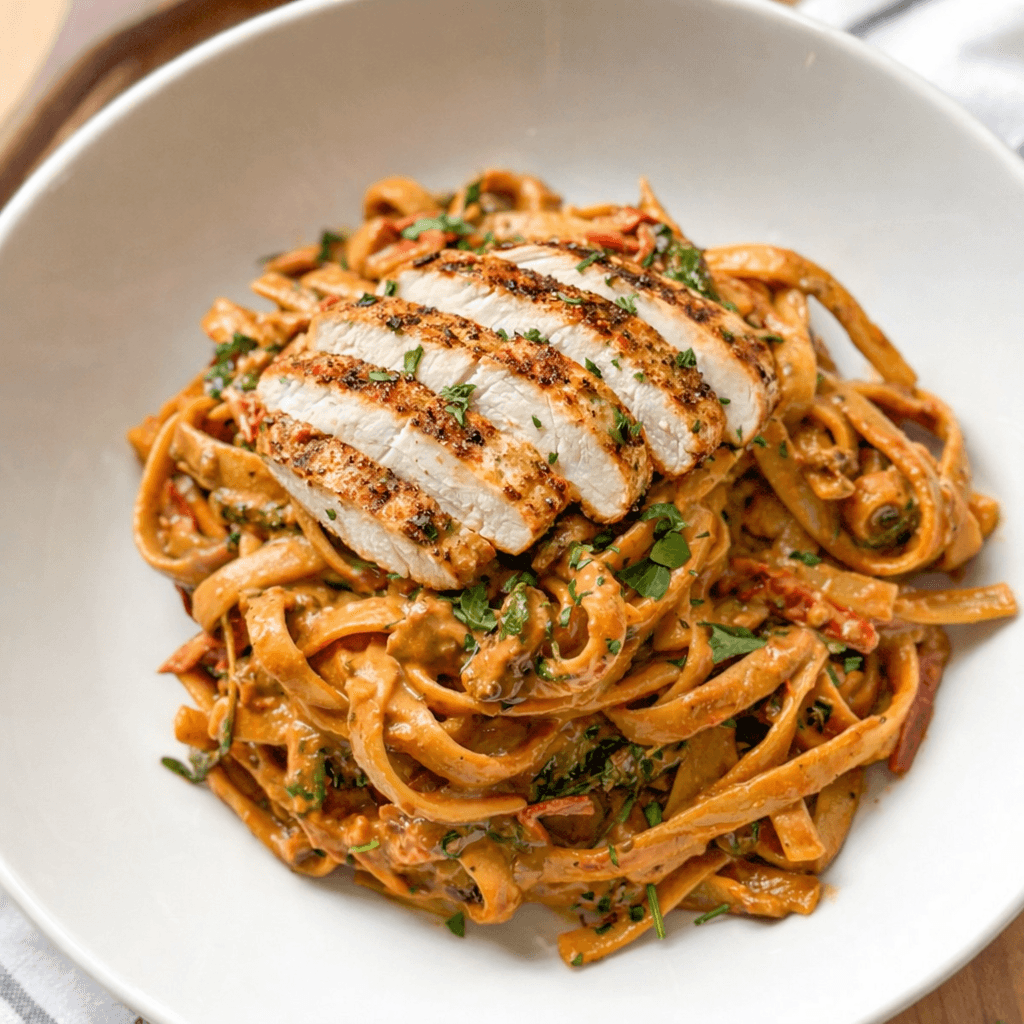 Roasted Red Pepper & Sundried Tomato Chicken Fettuccine